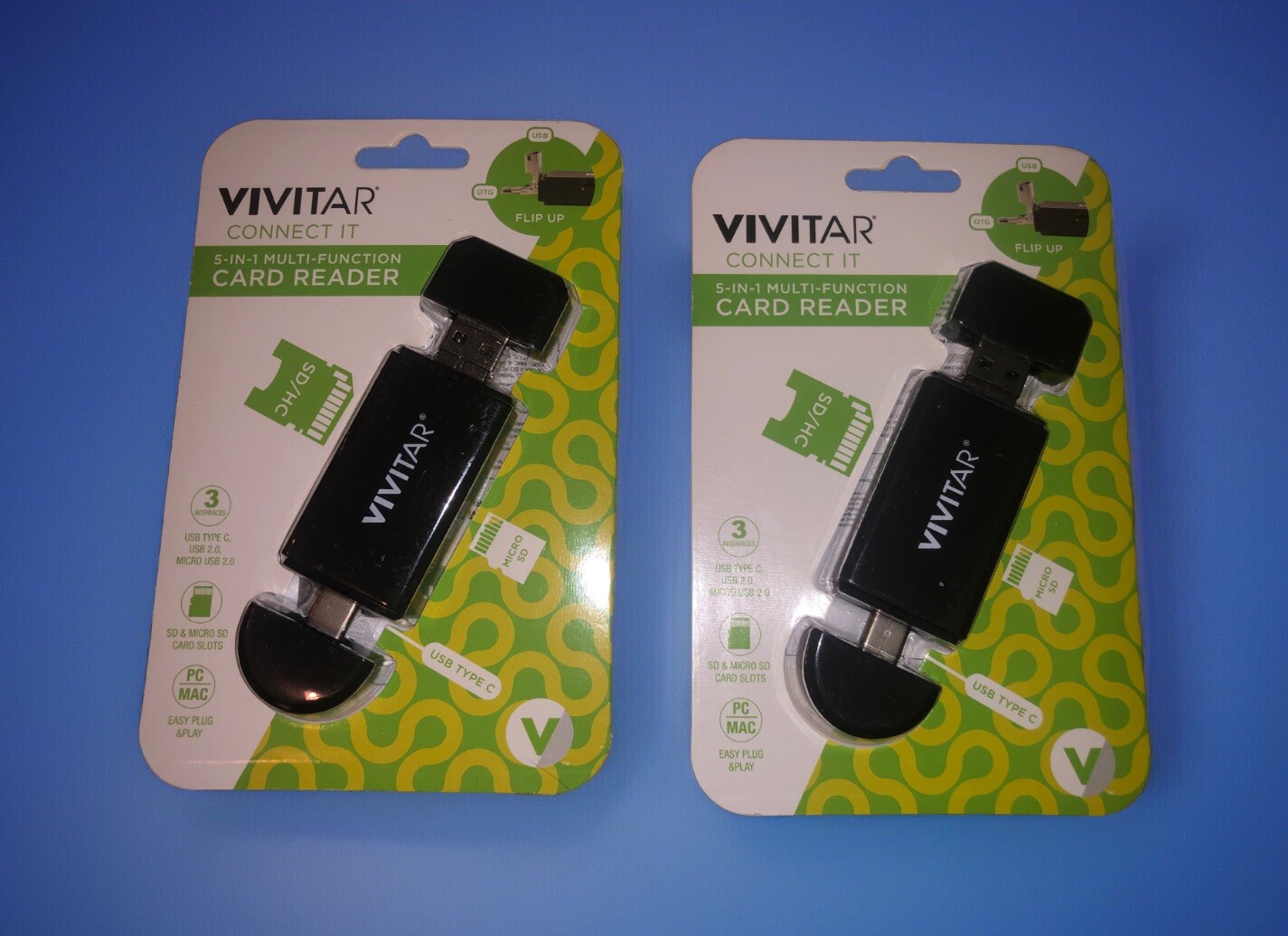 2 Vivitar Connect It 5 in 1 Multi Function Card Readers OTG USB USB-C Micro SD +