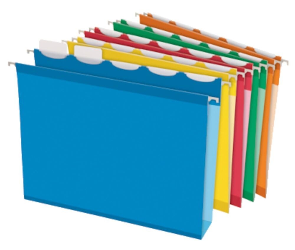 20 PCS Assorted Colors Reinforced Hanging File Folders Letter Size 5 Tab