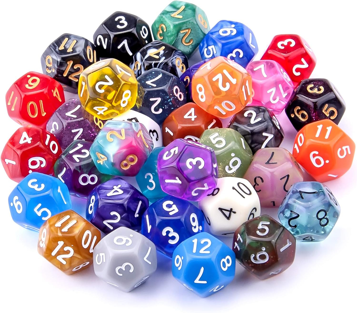 35 Pieces Polyhedral Dice 12 Sided Game Dice Set Mixed Color 12 Sides