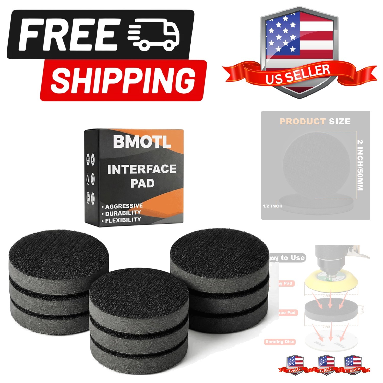 2 Inch Interface Pad: 9 Pack Hook & Loop Foam Sanding Discs Backing Pads Repl...