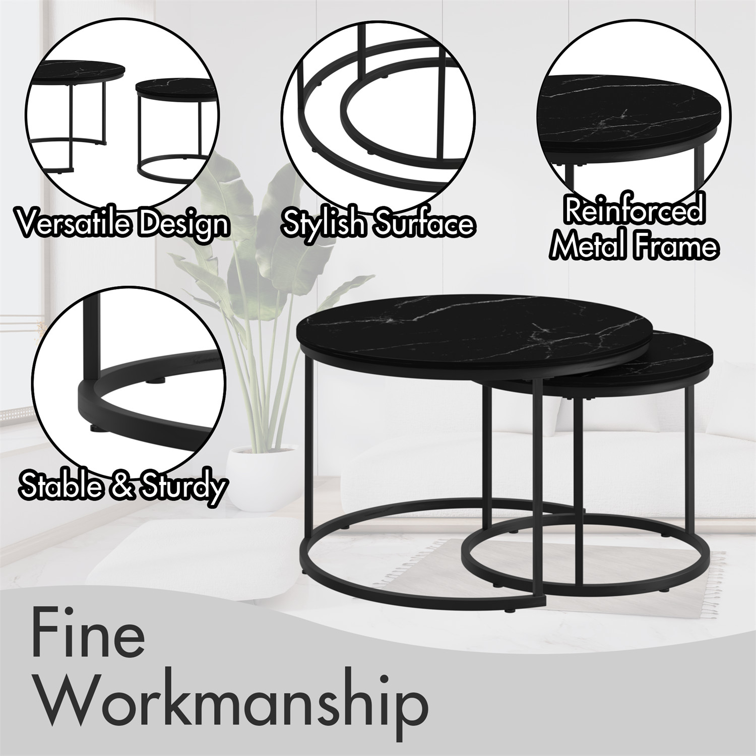 Nesting Coffee Table Center Cocktail Table Round Side Table for Living Room