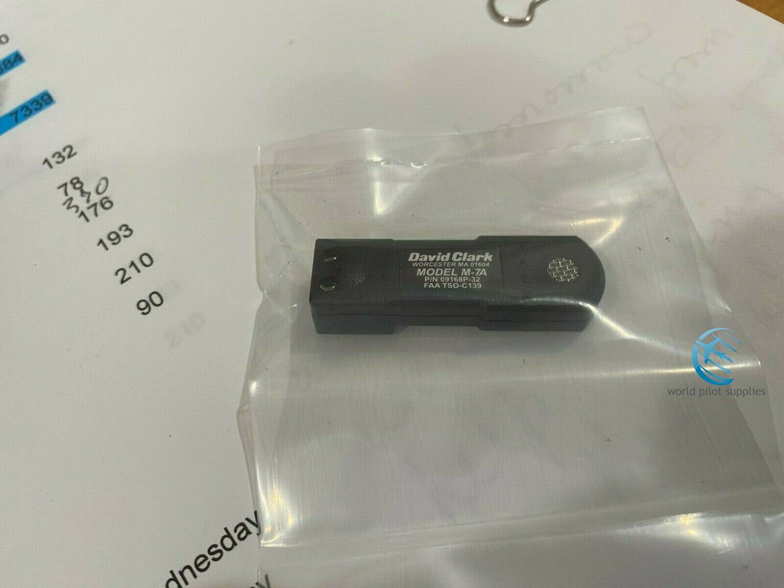 ORIGINAL DAVID CLARK MODEL M-7A ELECTRET MICROPHONE p/n 09168P-33 w/ Certs