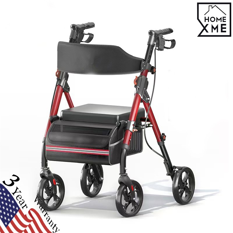 Foldable Rollator Walker 350 lb Capacity w/ 18" Seat & 8" Wheel Rolling Walker