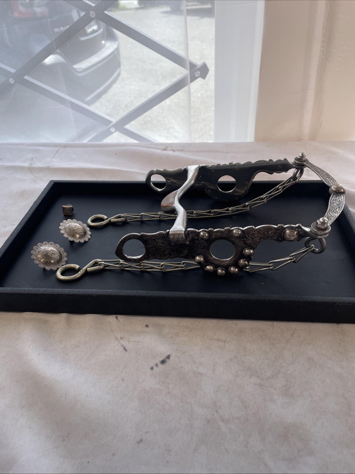 Fleming Sterling Silver Overlay Horse Show Bit w/Hooded Roller & Slobber Bar