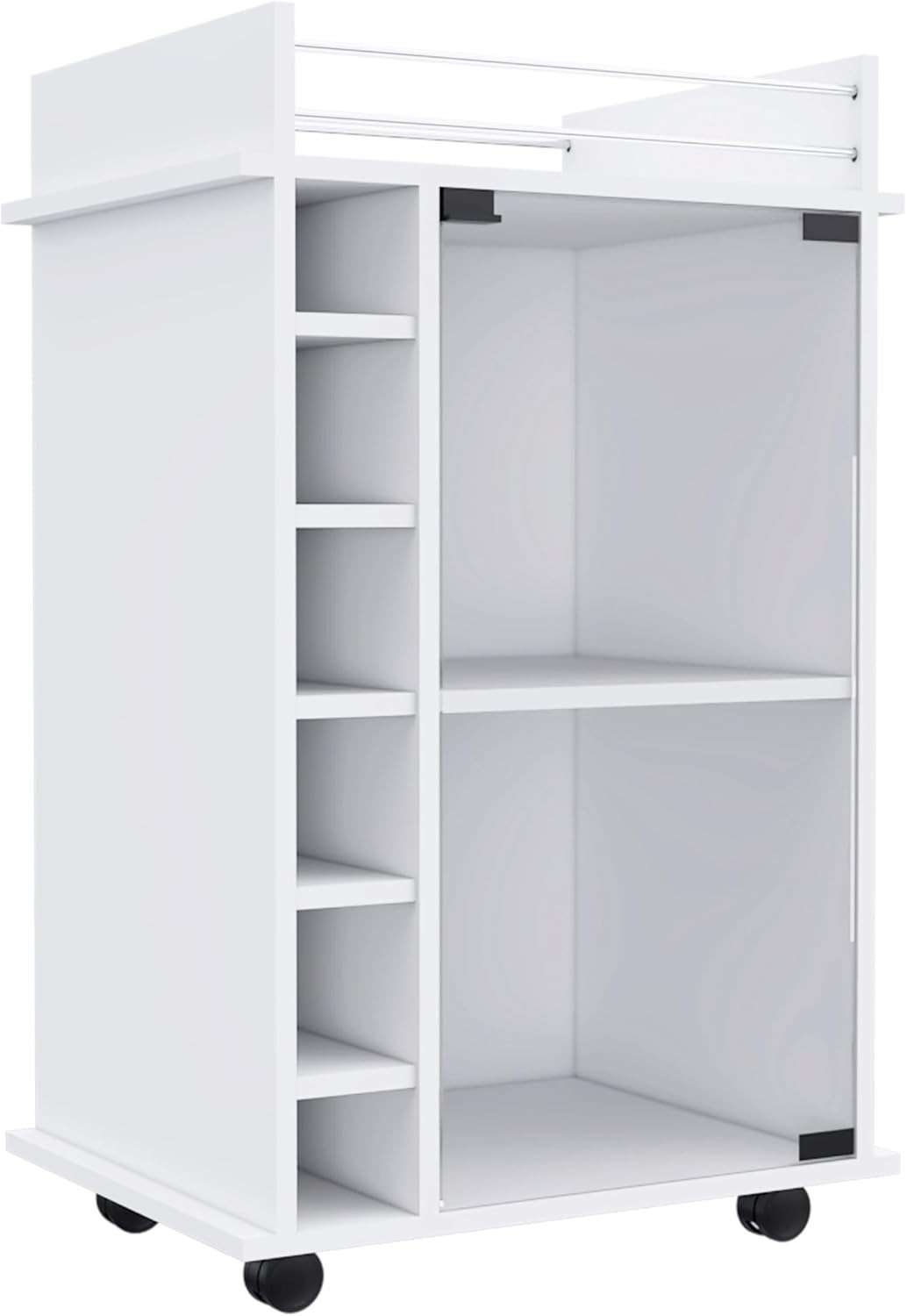 Dukat Bar Cart W/ Two Shelves Six Built-in Wine Racks Four Casters Modern