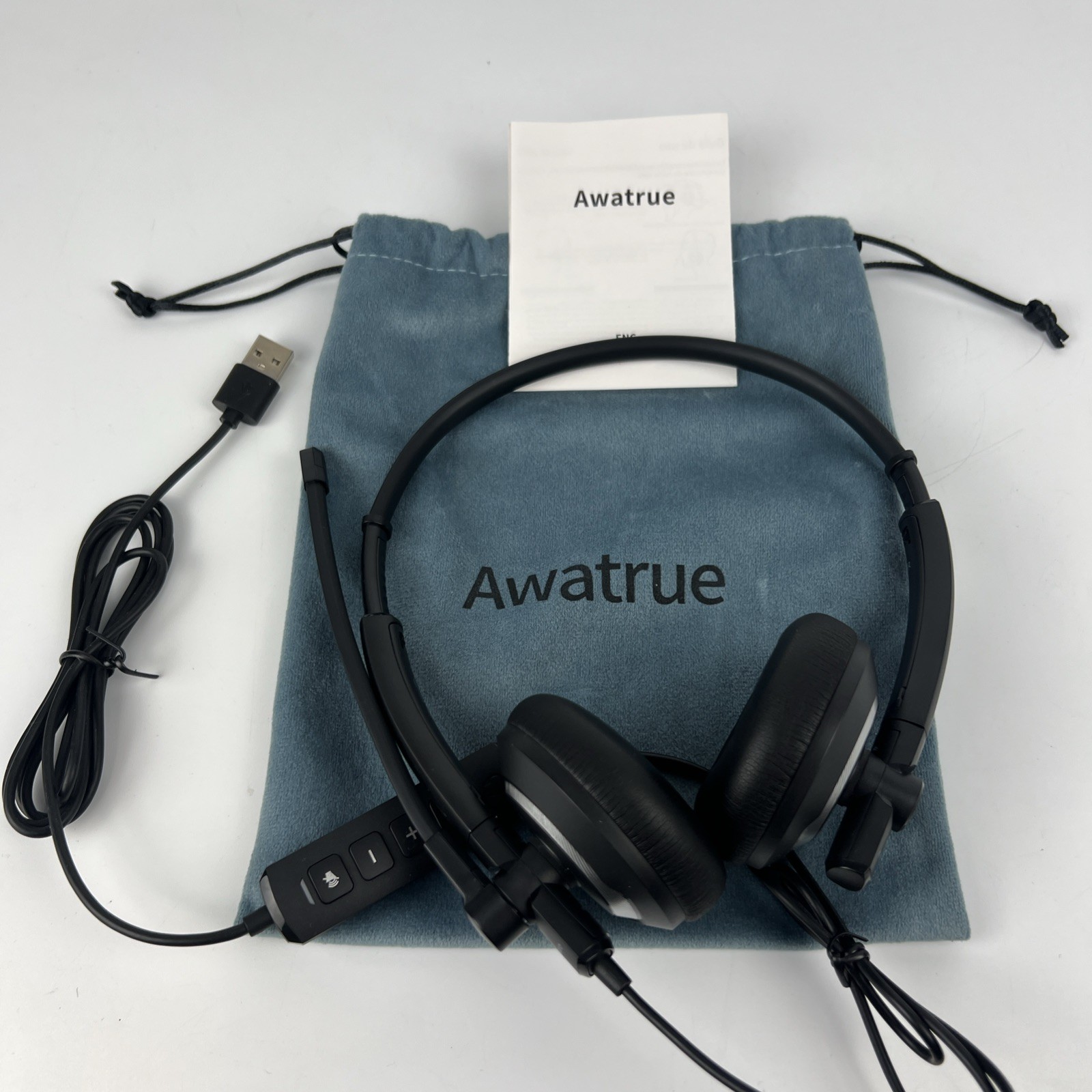 Awatrue EH05 ENC USB Headset w/ Mic & Pouch Tested Working