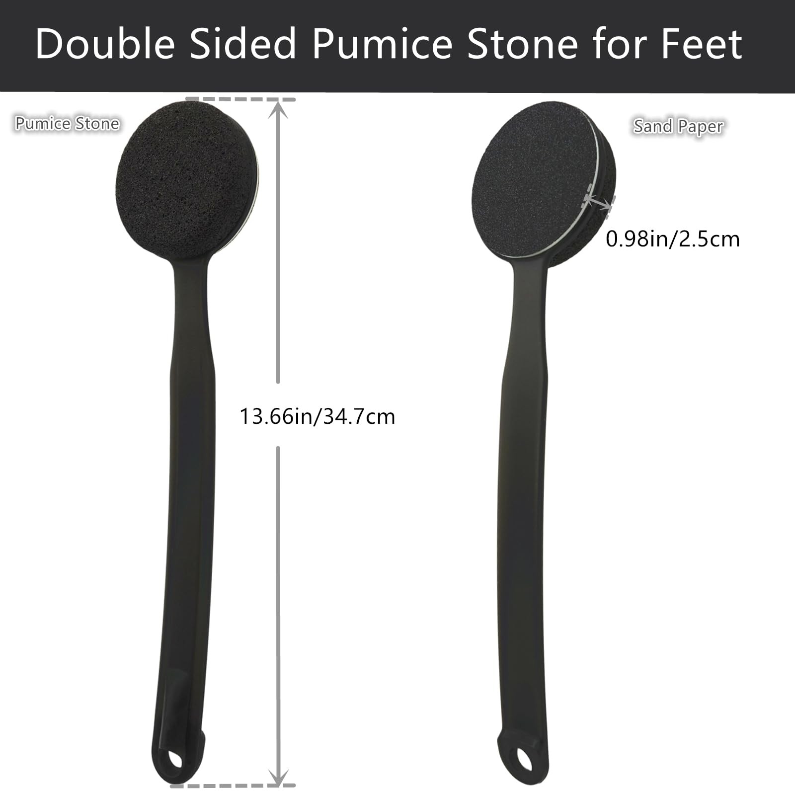 Double Sided Pumice Stone 13.7" Long Handle - Callus Remover & Exfoliator