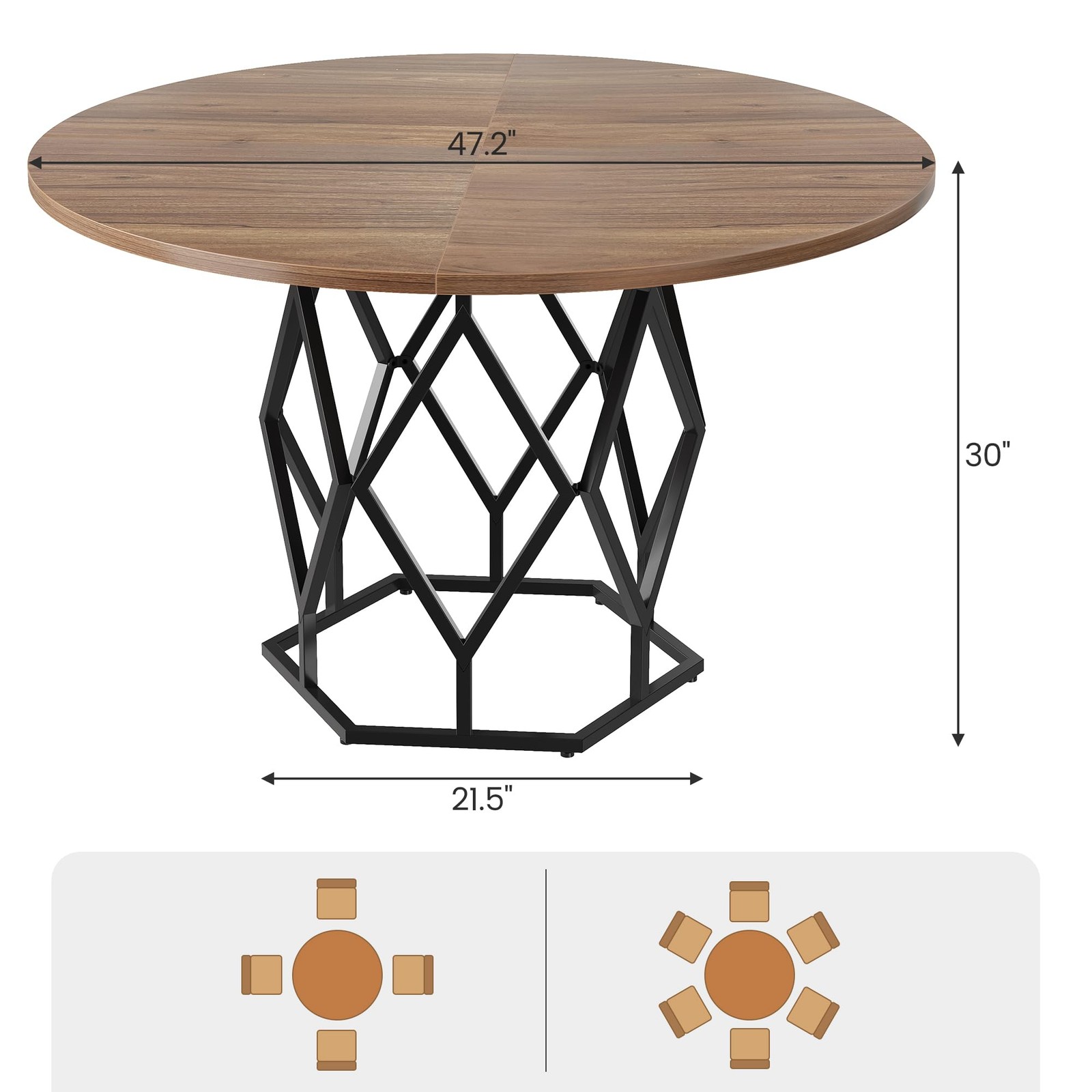 47'' Round Dining Table,Rust-Proof Metal Base, Stable Streamlined Design for 4-6