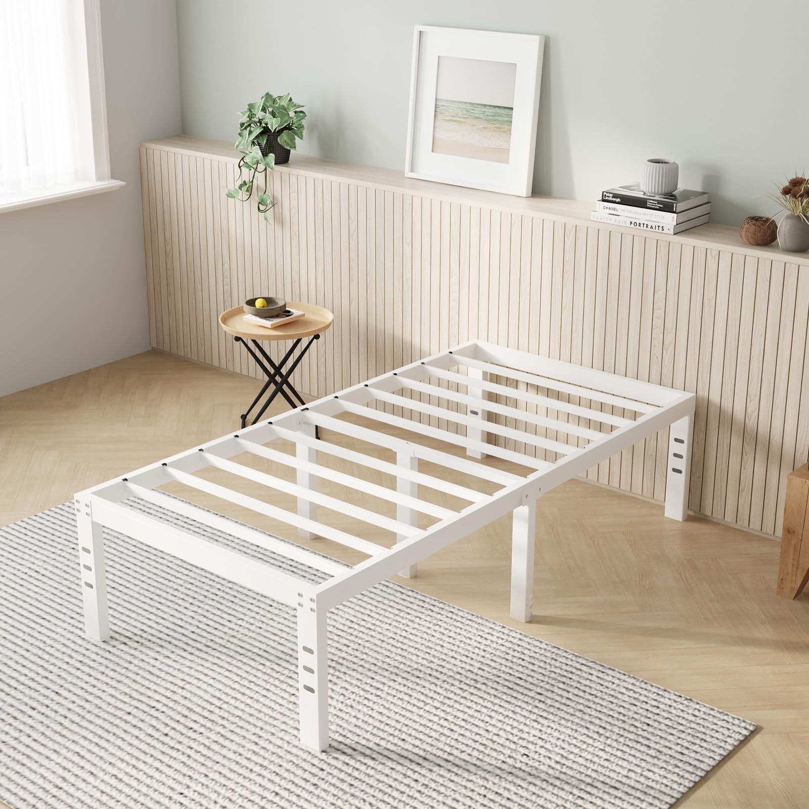 Twin Bed Frame 14 Inch Metal Platform Heavy Duty Steel White Novilla Size Space