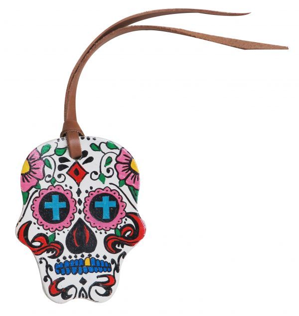 Showman 4" x 3" Hand painted SUGAR SKULL TIE ON For saddle barrel racing show