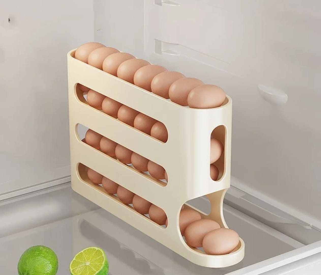 Automatic Rolling Egg Storage Box Organizer for Refrigerator Kitchen Holder