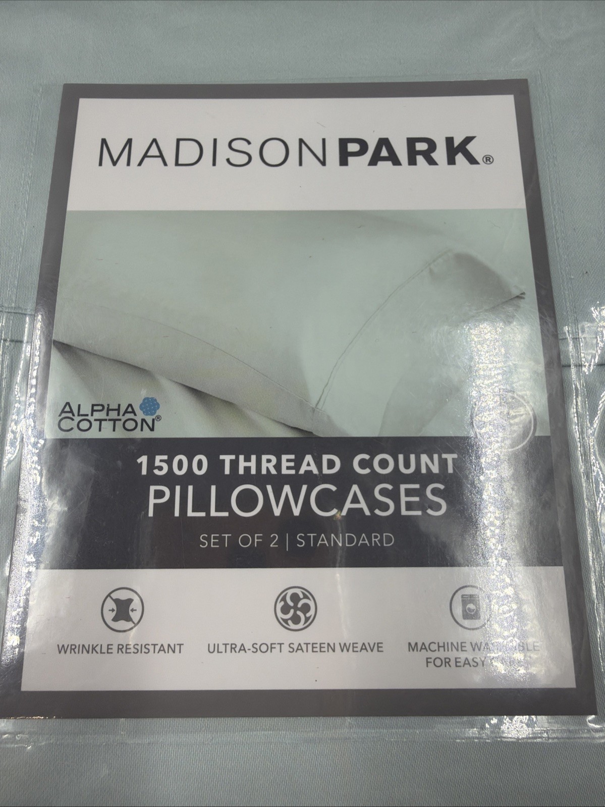 MADISON PARK- 1500 Thread Count Alpha Cotton Pillowcases Set of 2 -Seafoam