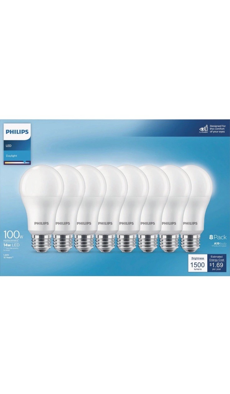 Philips 100W Equivalent Daylight A19 Medium LED Light Bulb (8-Pack) 589069