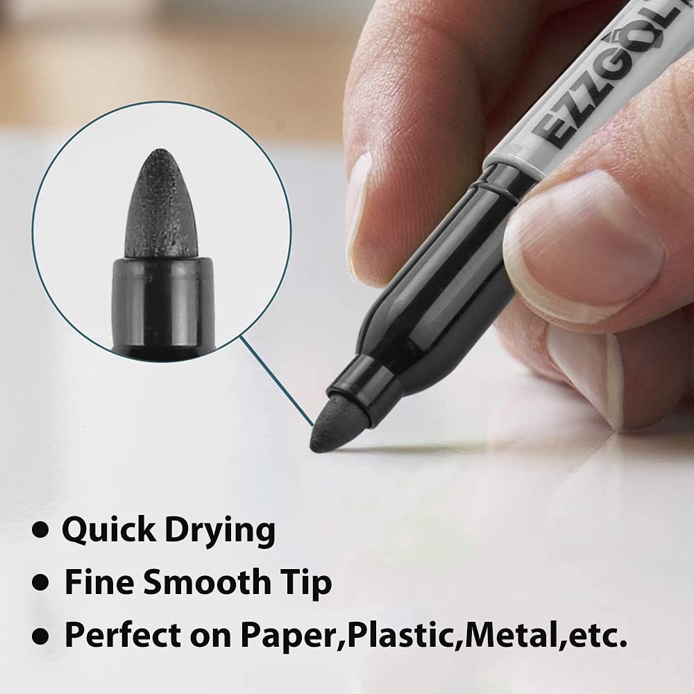 Permanent Markers Bulk, 72 Pack Black Permanent Marker Set, Fine Tip, Waterpr...
