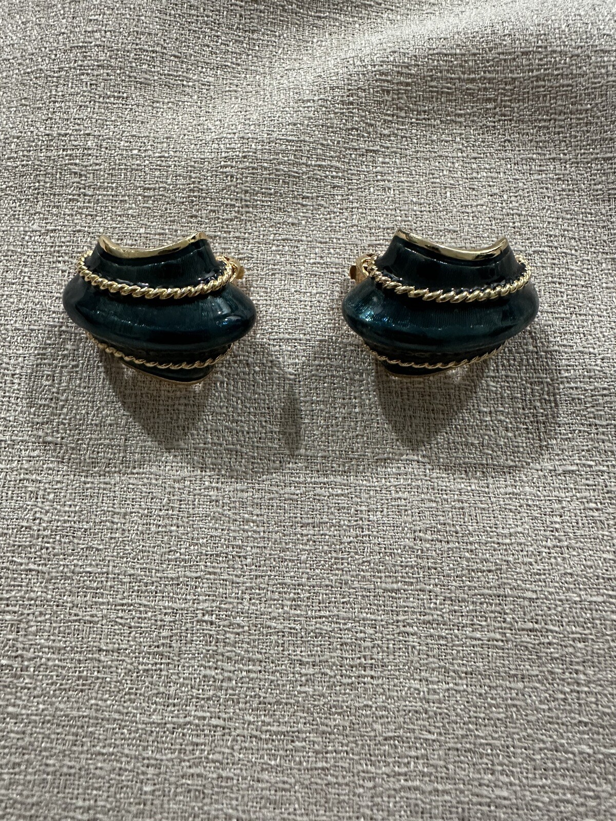 VTG Green Enamel And Gold Tone Earrings
