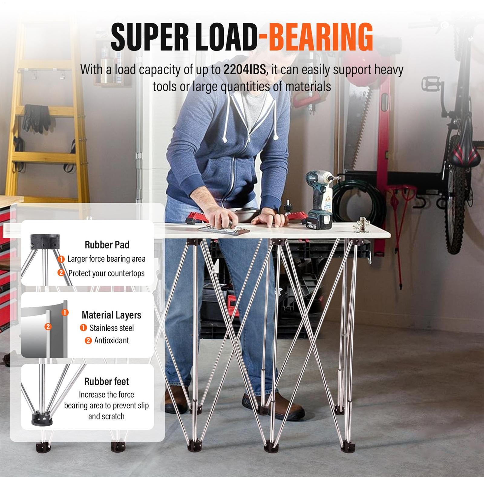 87*29in Portable Work Station with Storage Bag, Foldable Work Bench Table Silver
