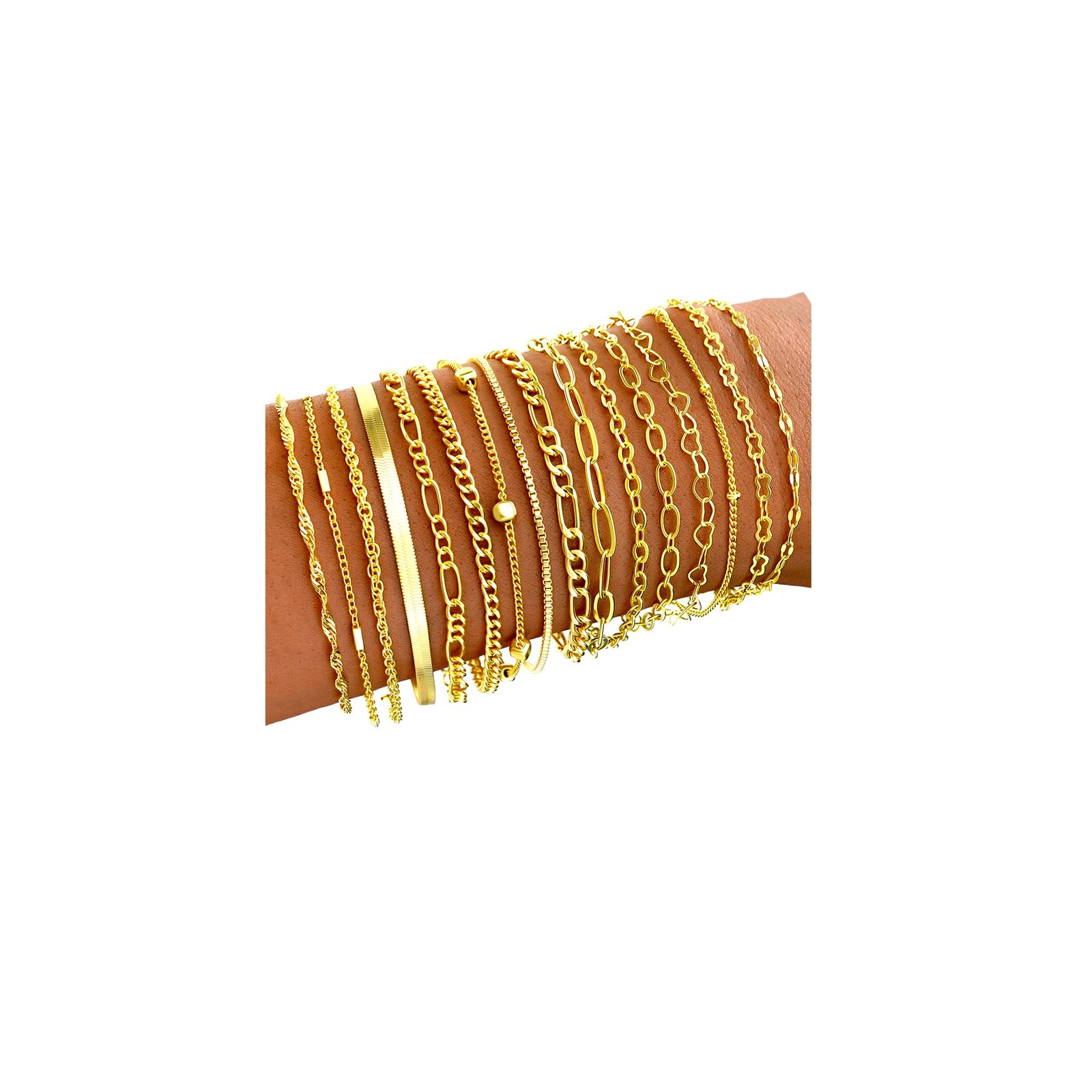 16 PCS Gold Bracelets for Women, Dainty Set Women 6.5", gold -1
