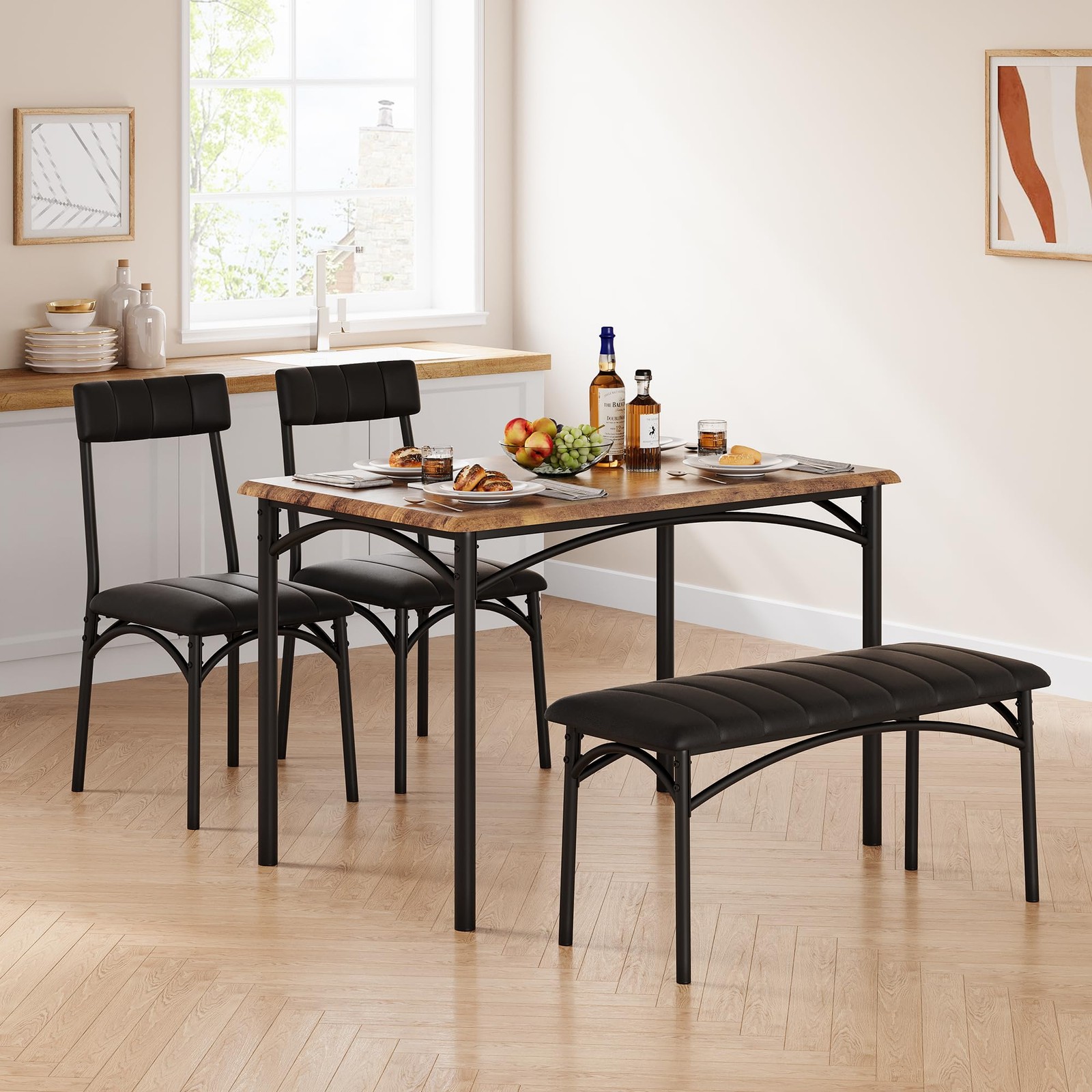 Modern Kitchen Table and Chairs ,Dining Room Table Set with Upholstered Bench