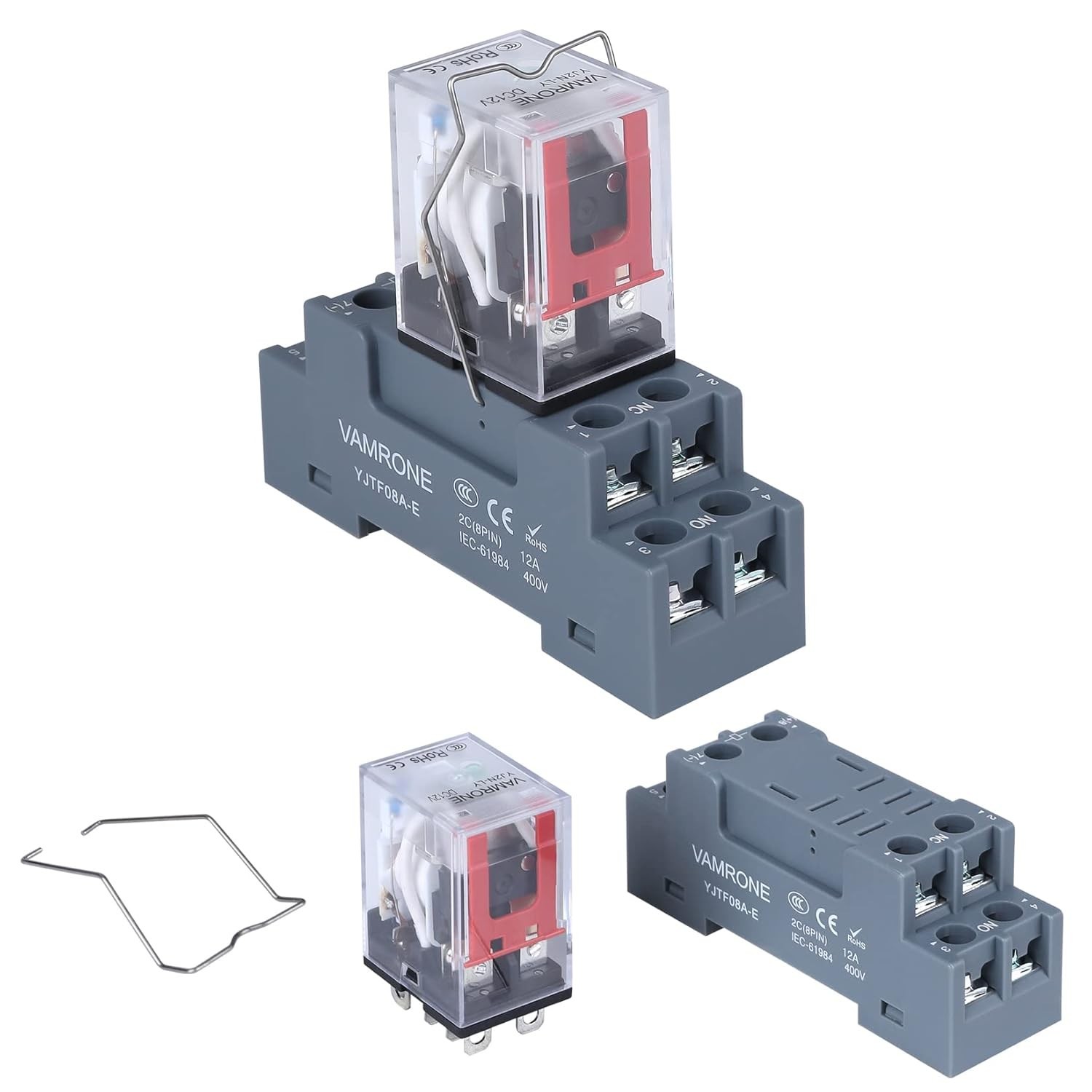 Electromagnetic Power Relay, 8-Pin 10 AMP 12V DC Relay Coil with Socket Base, LE