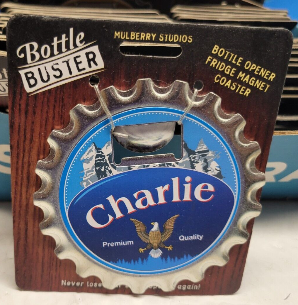 CHARLIE PERSONALIZED MULTI GADGET BOTTLE OPENER MAGNET COASTER NEW - U