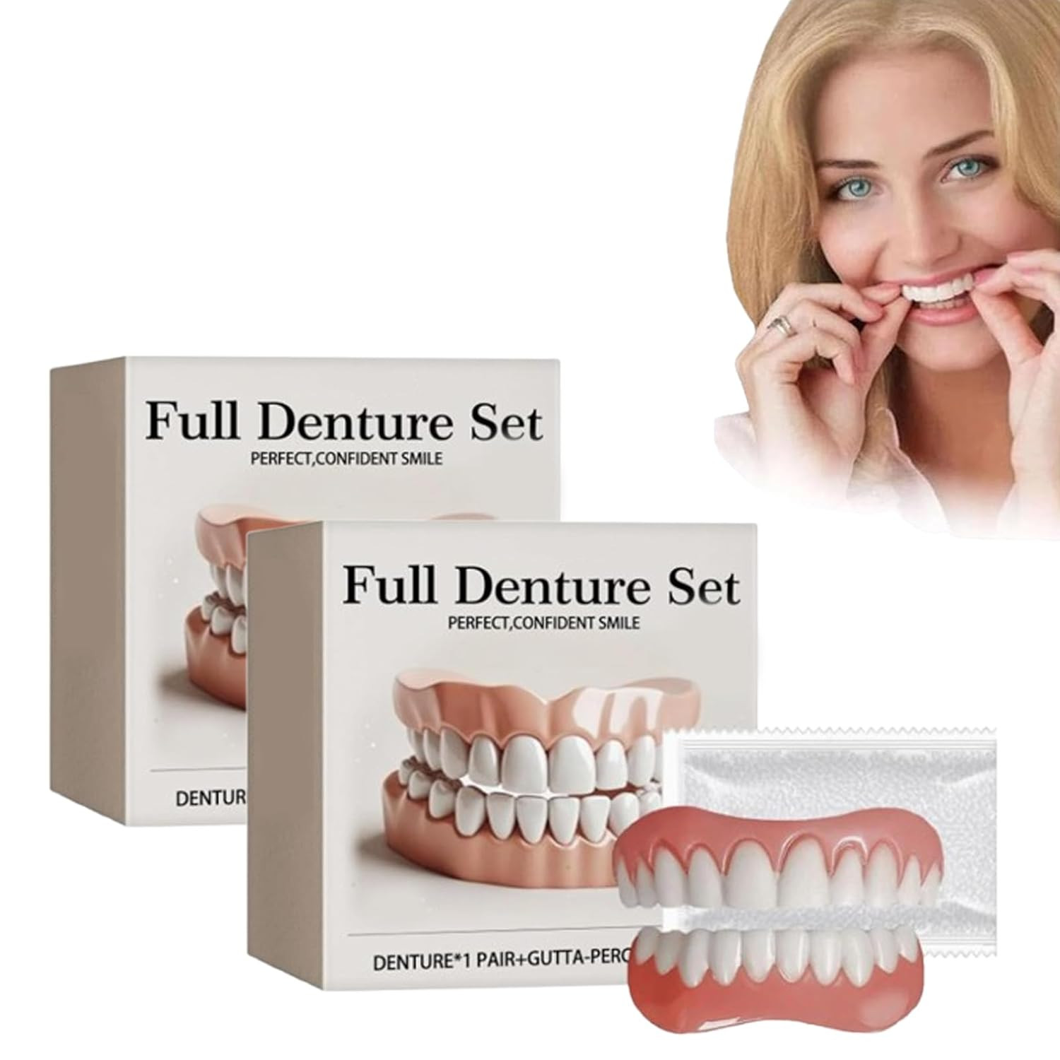 Premium Dentures, Upper and Lower Denture Reline Kit, Silicone Reline Denture Se