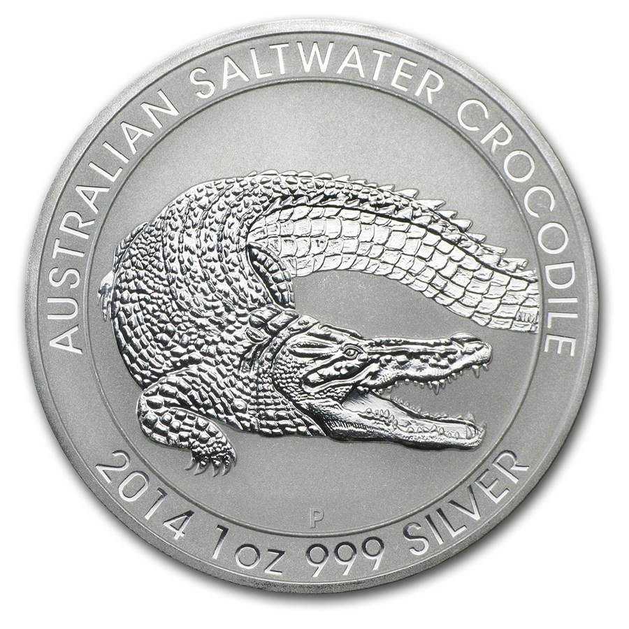 2014 Australia Saltwater Crocodile 1 oz. .999 Silver Coin w/ Capsule BU