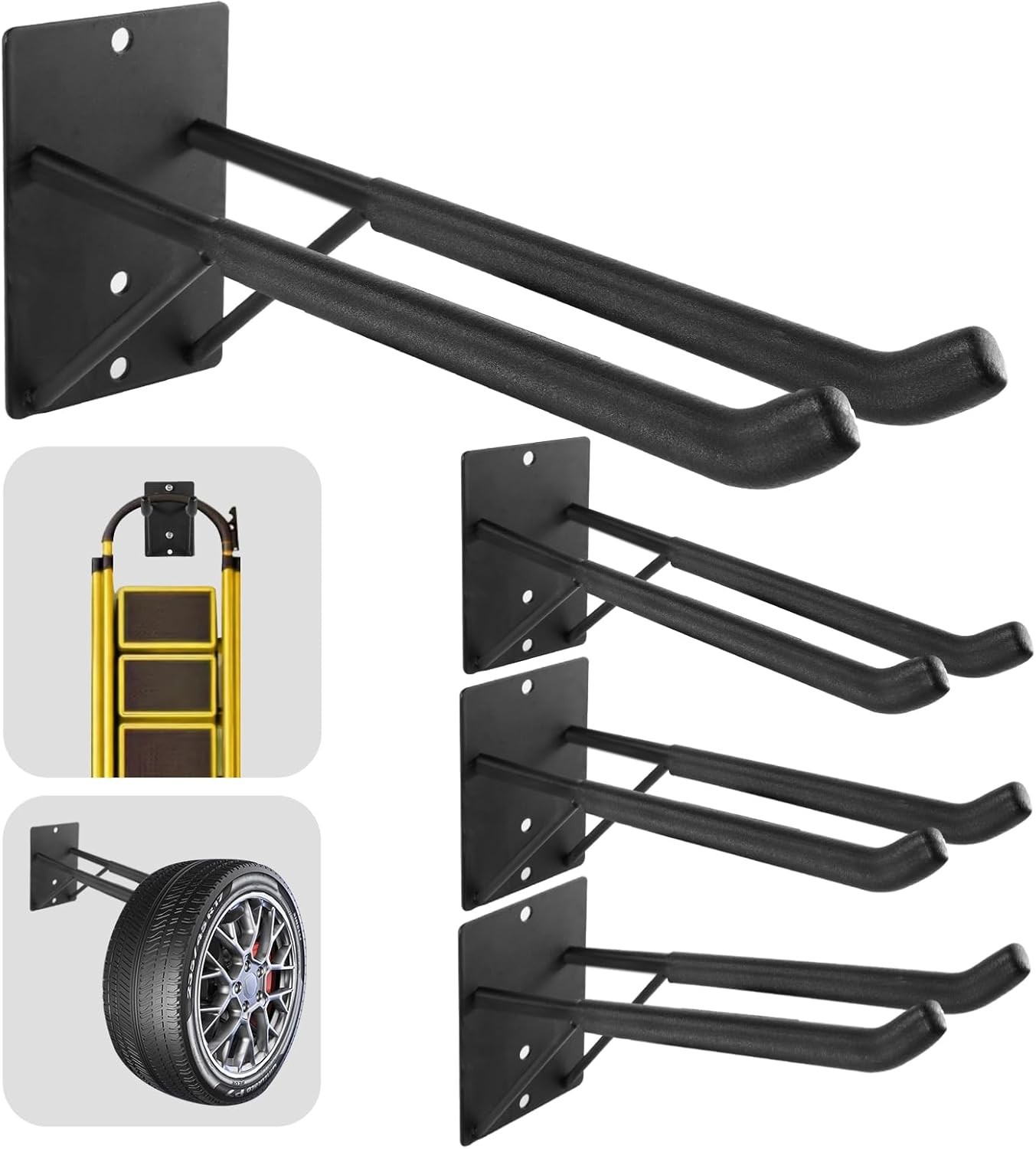 4Pack Heavy Duty Garage Hooks Wall Mount Tool Storage Hanger Powder Coated Black