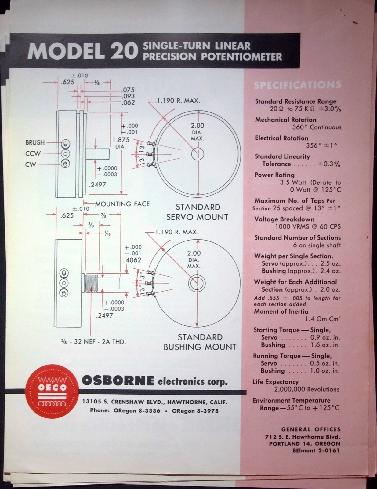 OECO PRECISION POTENTIOMETER SINGLE-TURN LINEA - CATALOG