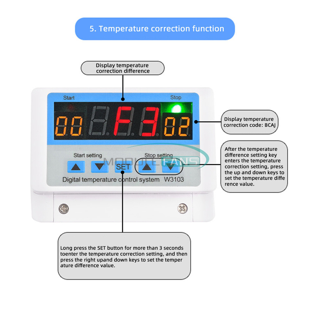 W3103 Digital Wall-Mounted Temperature Controller Thermostat 30A 12V/24V/220V