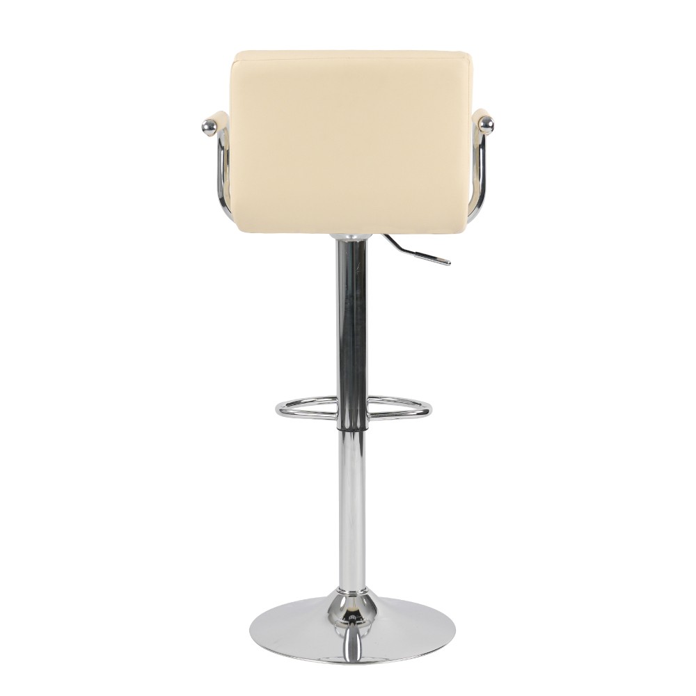 Height Adjustable Beige PU Bar Stools Set of 2 Comfortable Cushioned Seat