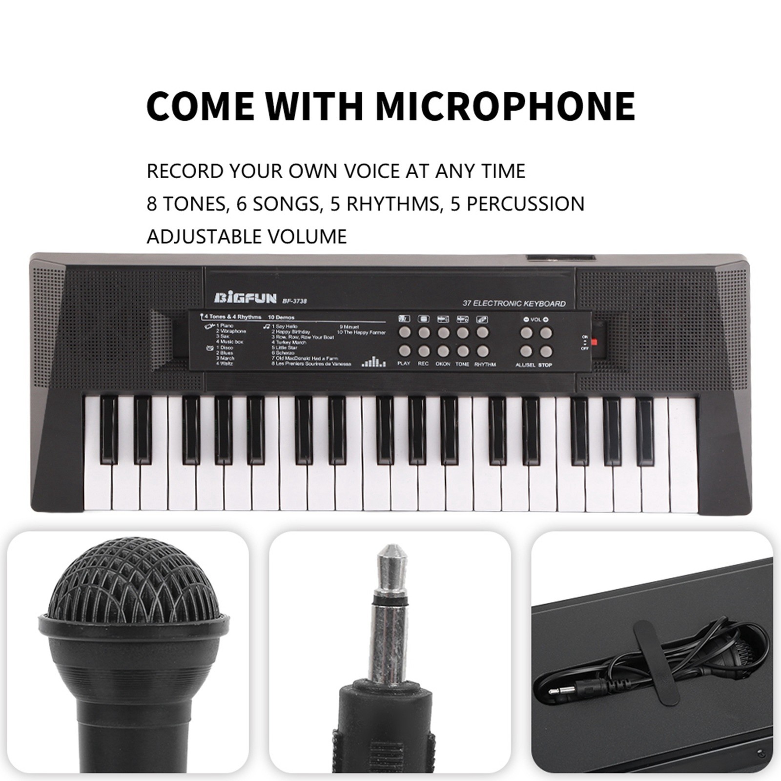 Multifunctional 37 Key Electric Keyboard 8 Tones Built-in Demo Songs for Childre