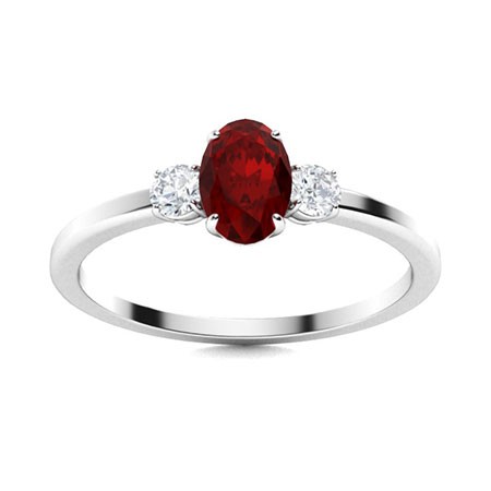 6x4mm Oval Garnet 925 Sterling Silver Three-Stone Ring Engagement Wedding Gift