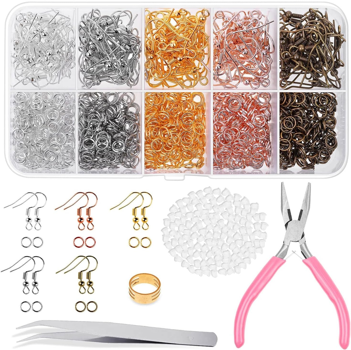 Earring Hooks, Audab 1400pcs Making Kit with 200pcs Ear Ring 1000pcs Jump Rings,
