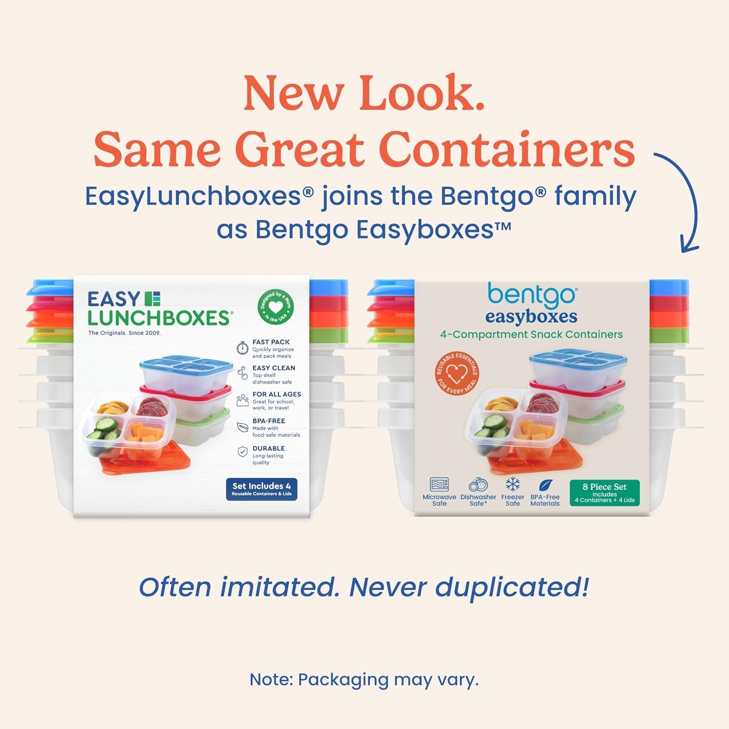 Easyboxes 4-Compartment Snack Containers - 8-Piece Set with 4 Trays & 4 Custo...