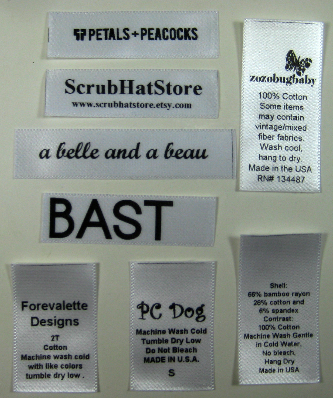 100 pcs Custom Printed Professional Satin Clothing Garment Sewing Care Label Tag