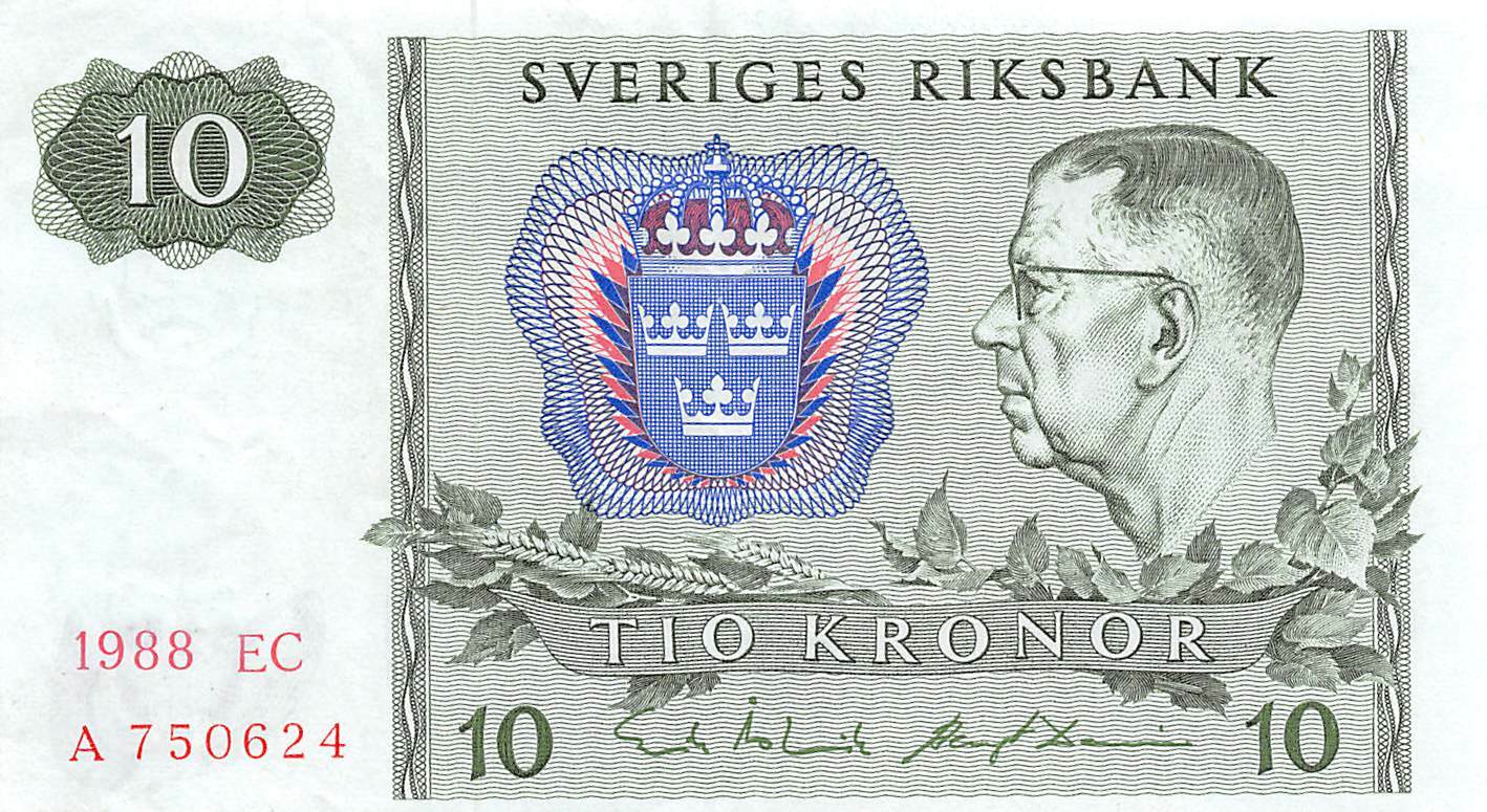 Sweden  10  Kronor  1988 EC  Series A  Circulated Banknote WT