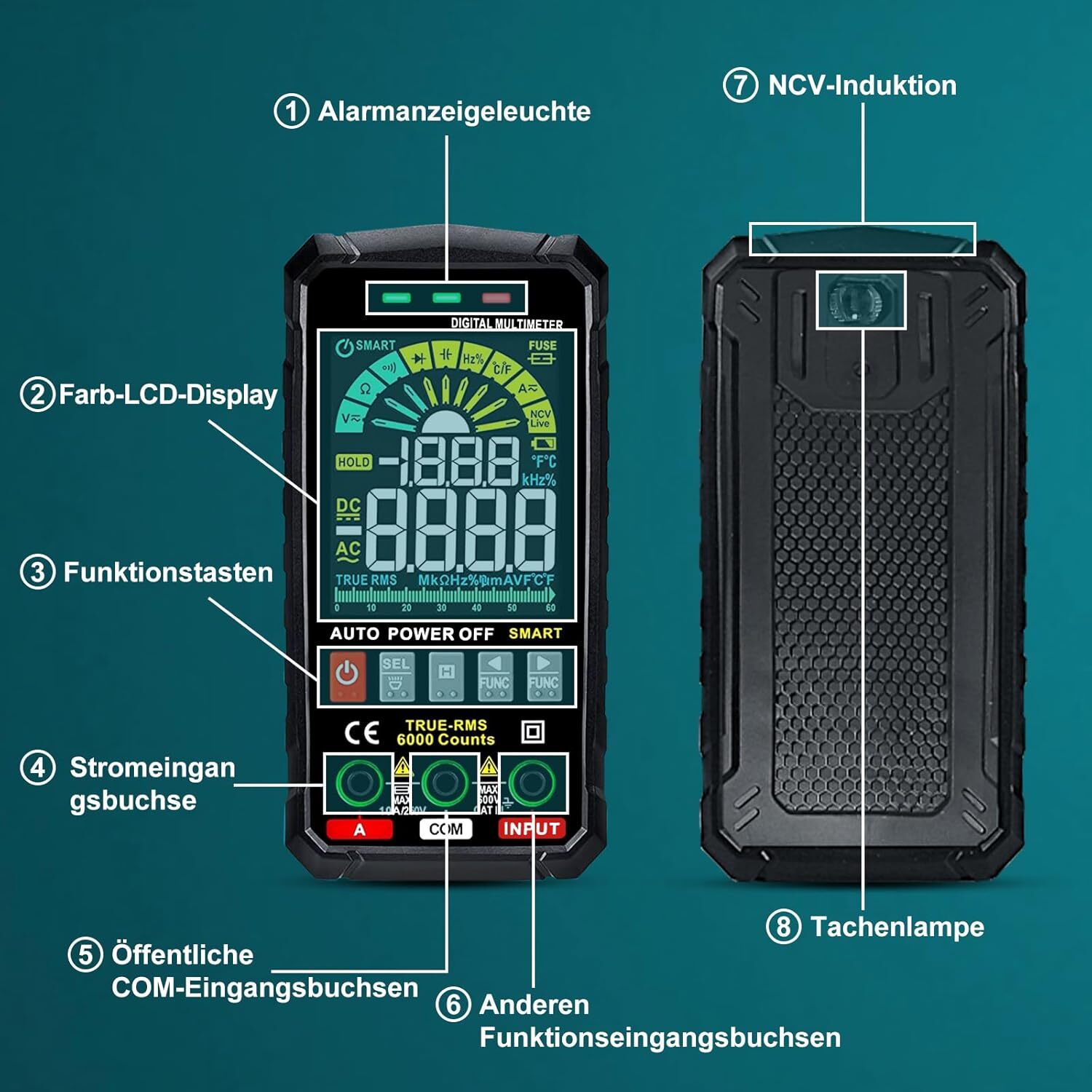 Smart Digital Multimeter 6000 Counts TRMS Auto Range LCD Colour Display