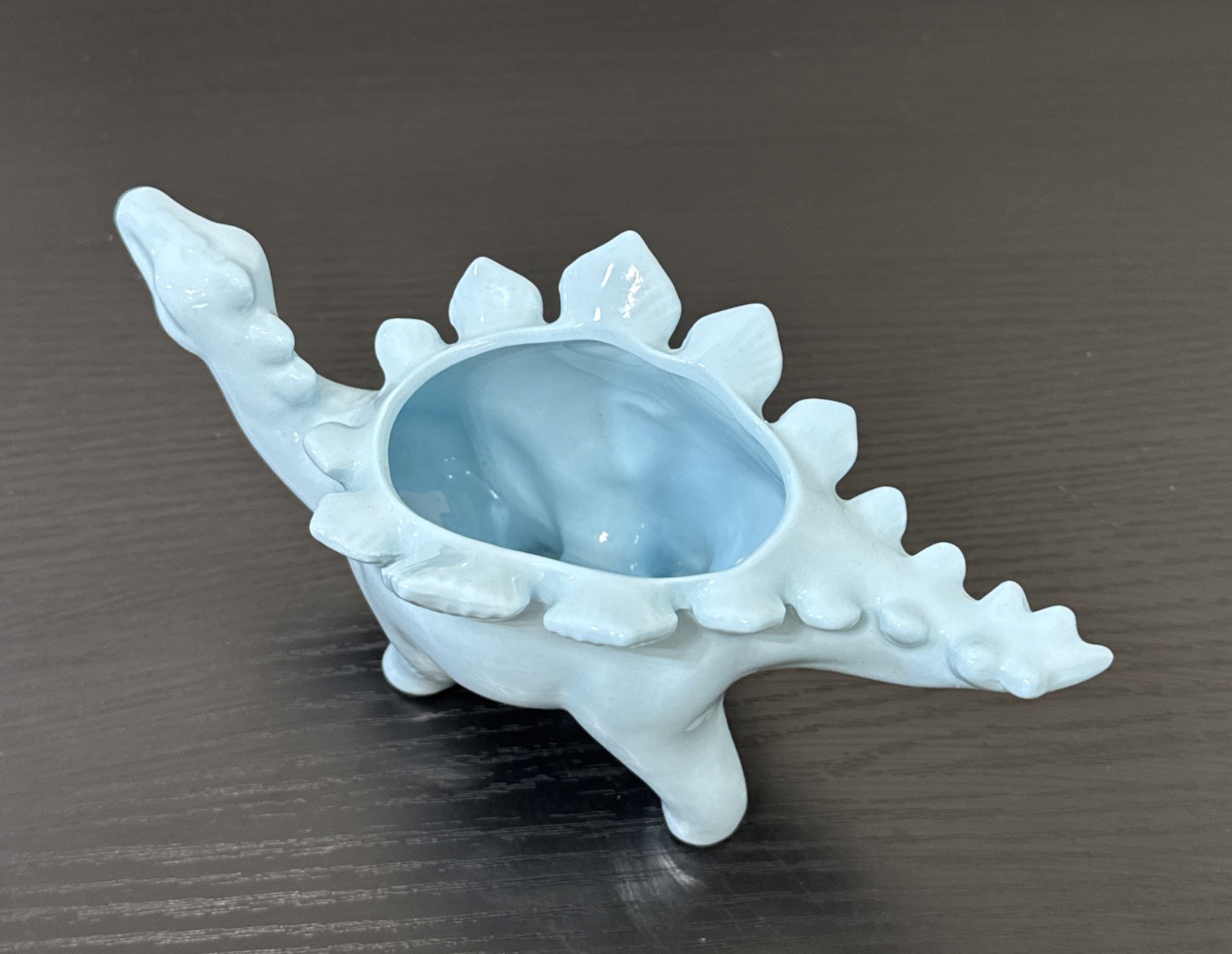 Blue Ceramic Stegosaurus shape Dinosaur Succulent Planter With Matching Tray