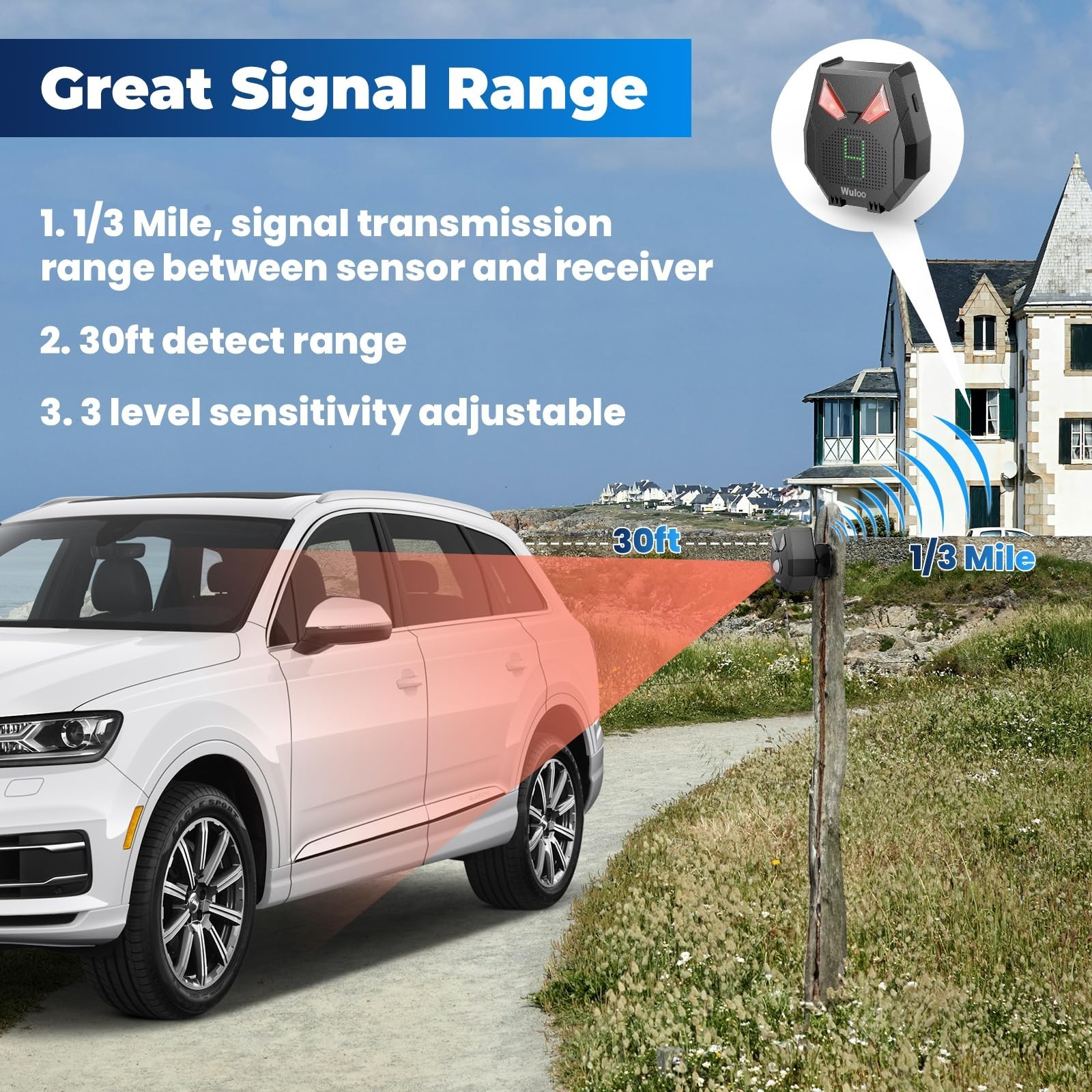 Wireless Solar Driveway Alarm System - Weatherproof Motion Sensor Detector, 1/2