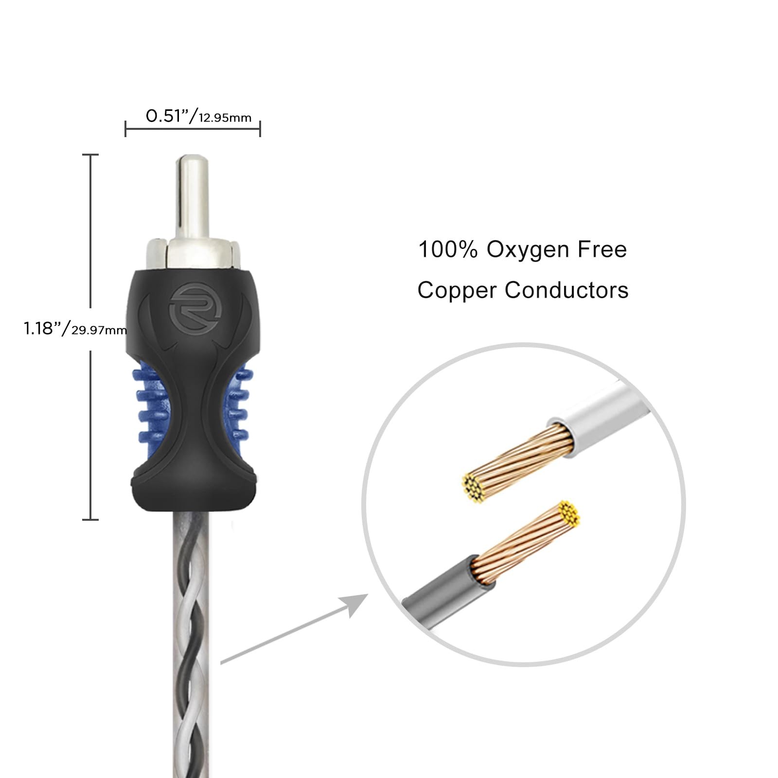 RECOIL RCI23 100% Oxygen Free Copper 3ft 2-Channel RCA Audio 3ft, Black
