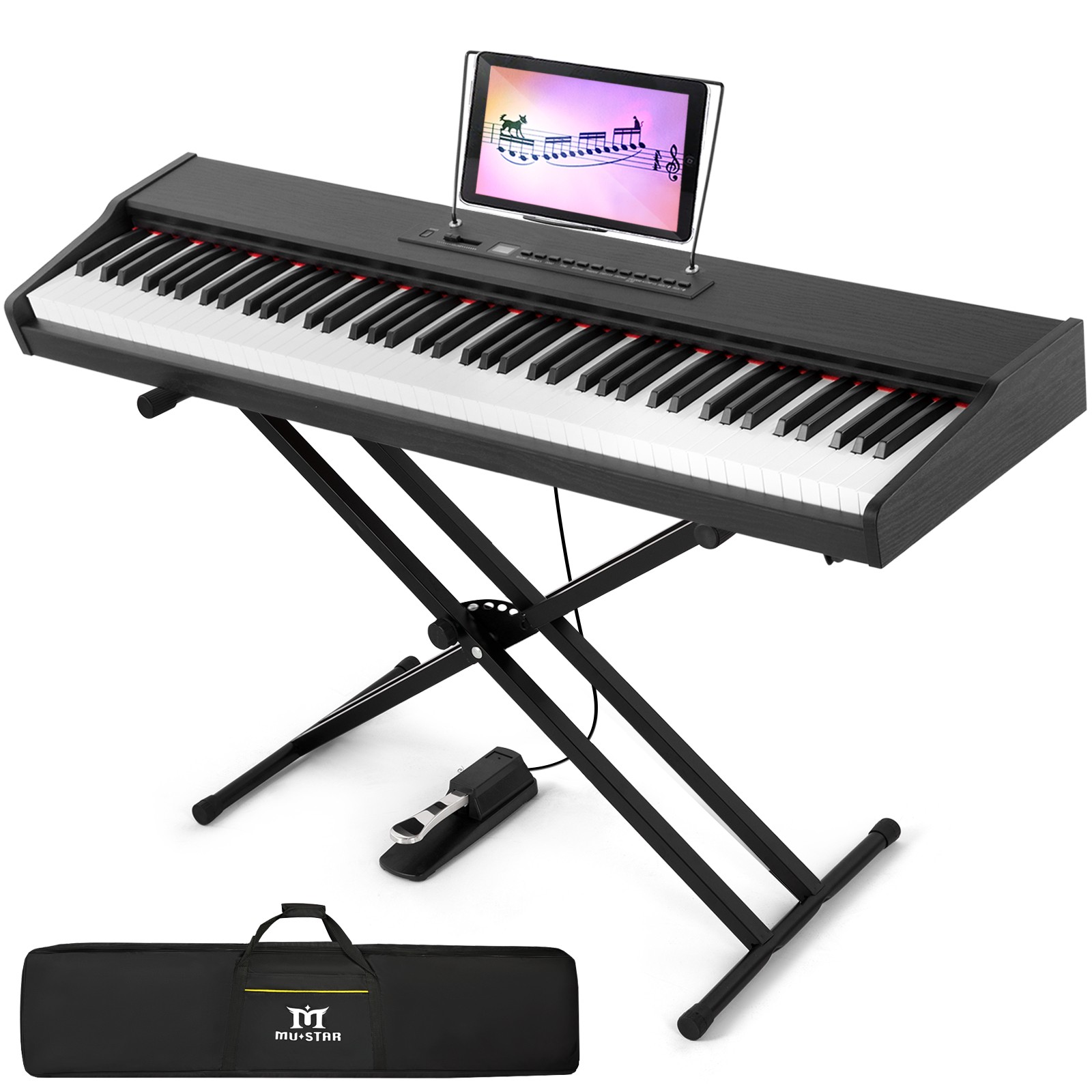 88Key Black Digital Piano Semi Weighted Electric Keyboard w/Pedal,Stand,MIDI,Bag
