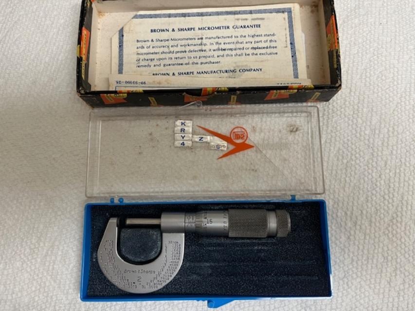 Vintage Brown & Sharpe No. 2 1” Micrometer with Plastic Case and Box U.S.A