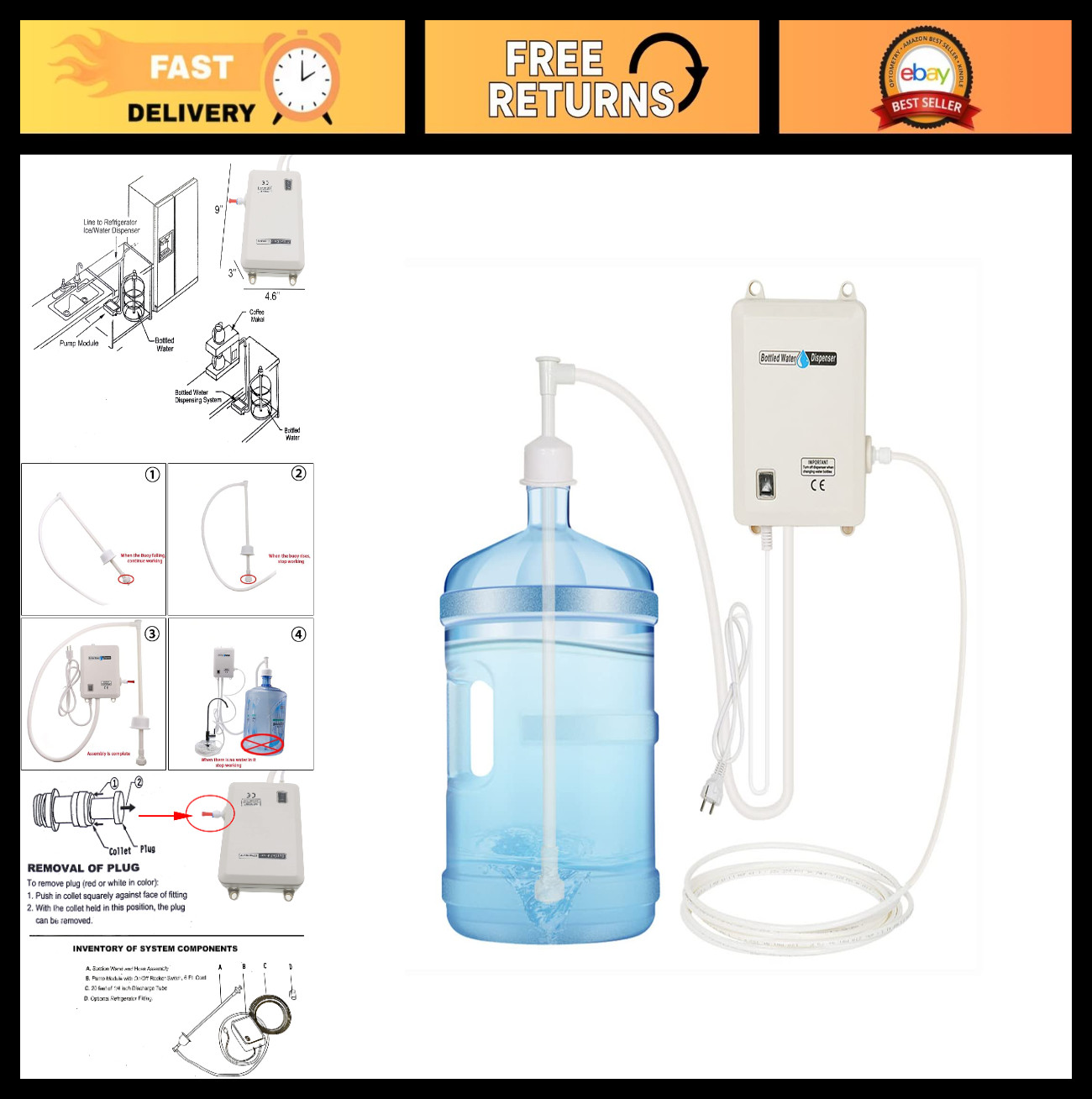 Automatic Water Dispenser Pump 110V 40psi 1 GPM for 3/5 Gal Bottles - Home/Offic