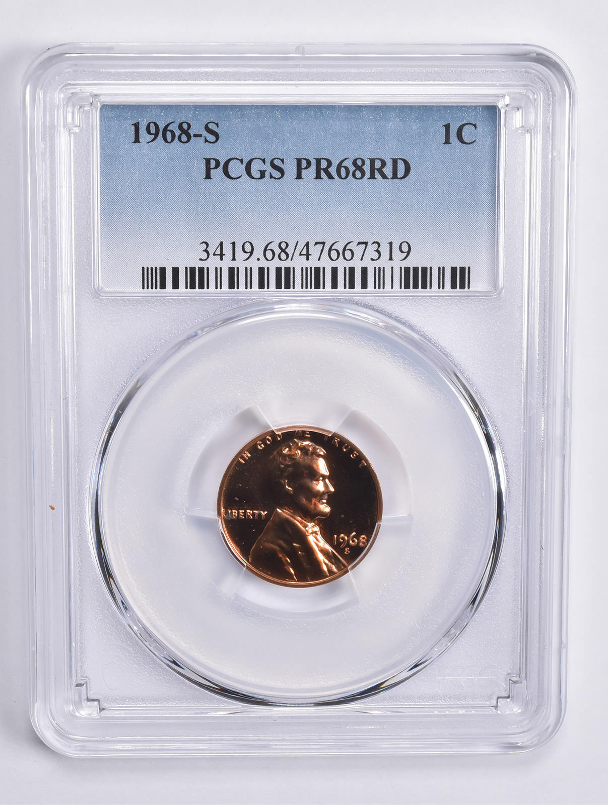 1968-S Lincoln Memorial Cent PR68 RD PCGS Blue Lbl