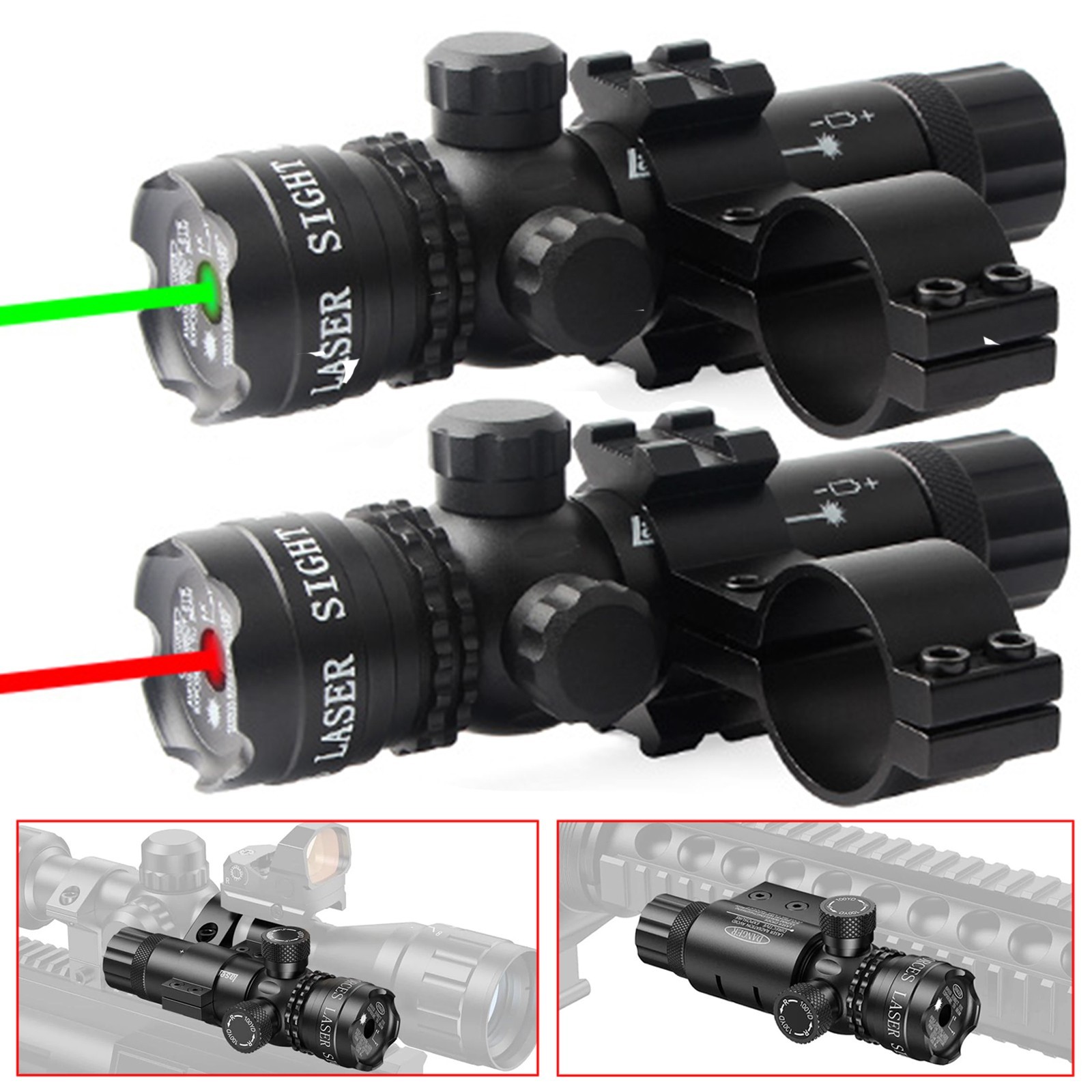 Tactical Green Red Dot Laser Sight Scope W/ Barrel Rail Mount for Rifle Hunting
