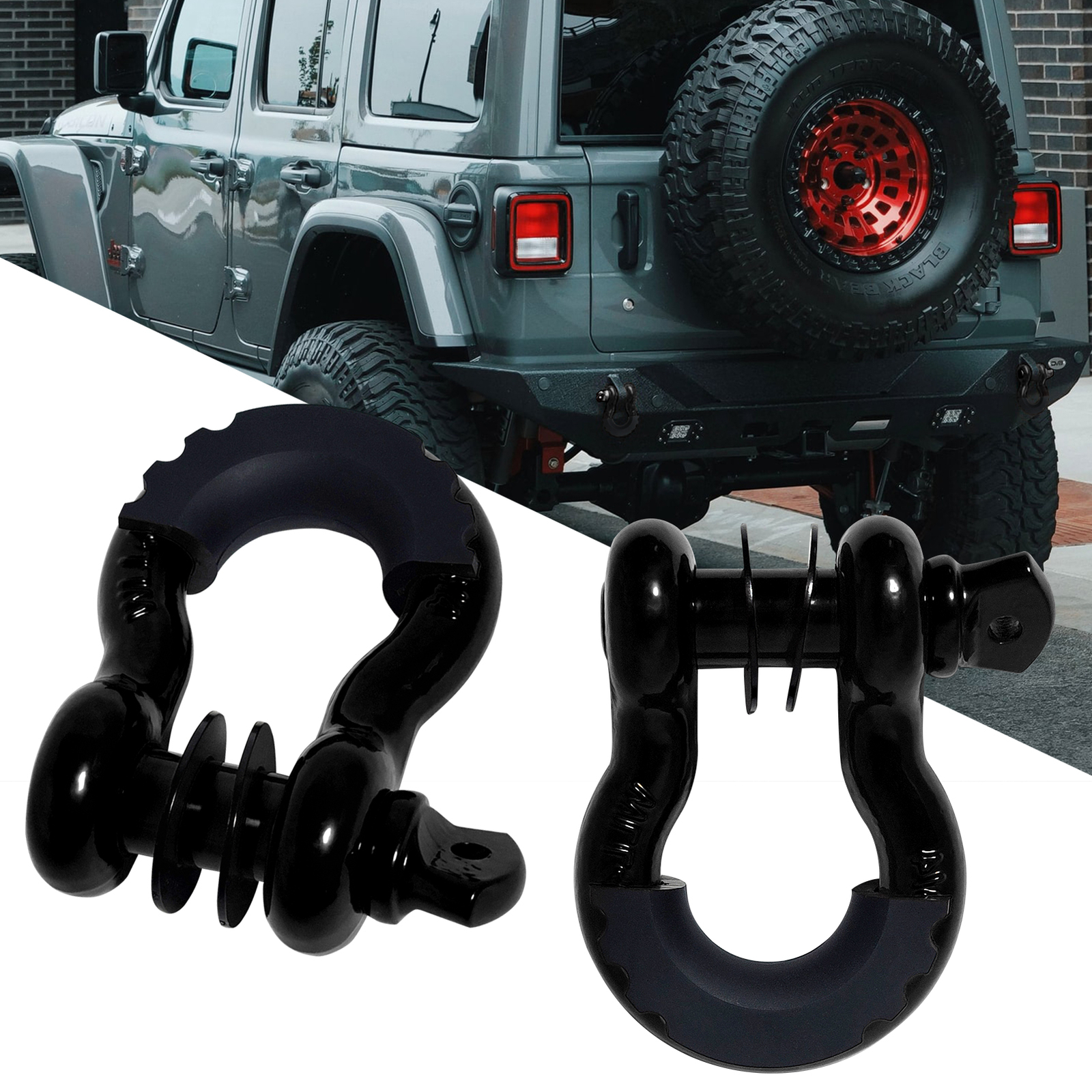 2x 3/4" D-Ring Shackles w/ Isolator Tow Strap Winch Off-Road SUV Truck Recovery