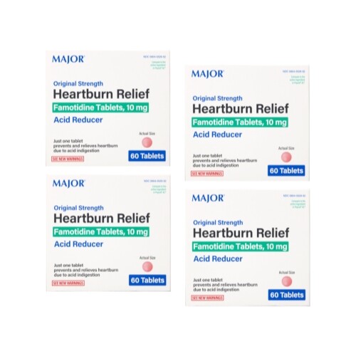 Major Original Strength Heartburn Relief Famotidine Tablets, 10 mg - Pack of 4