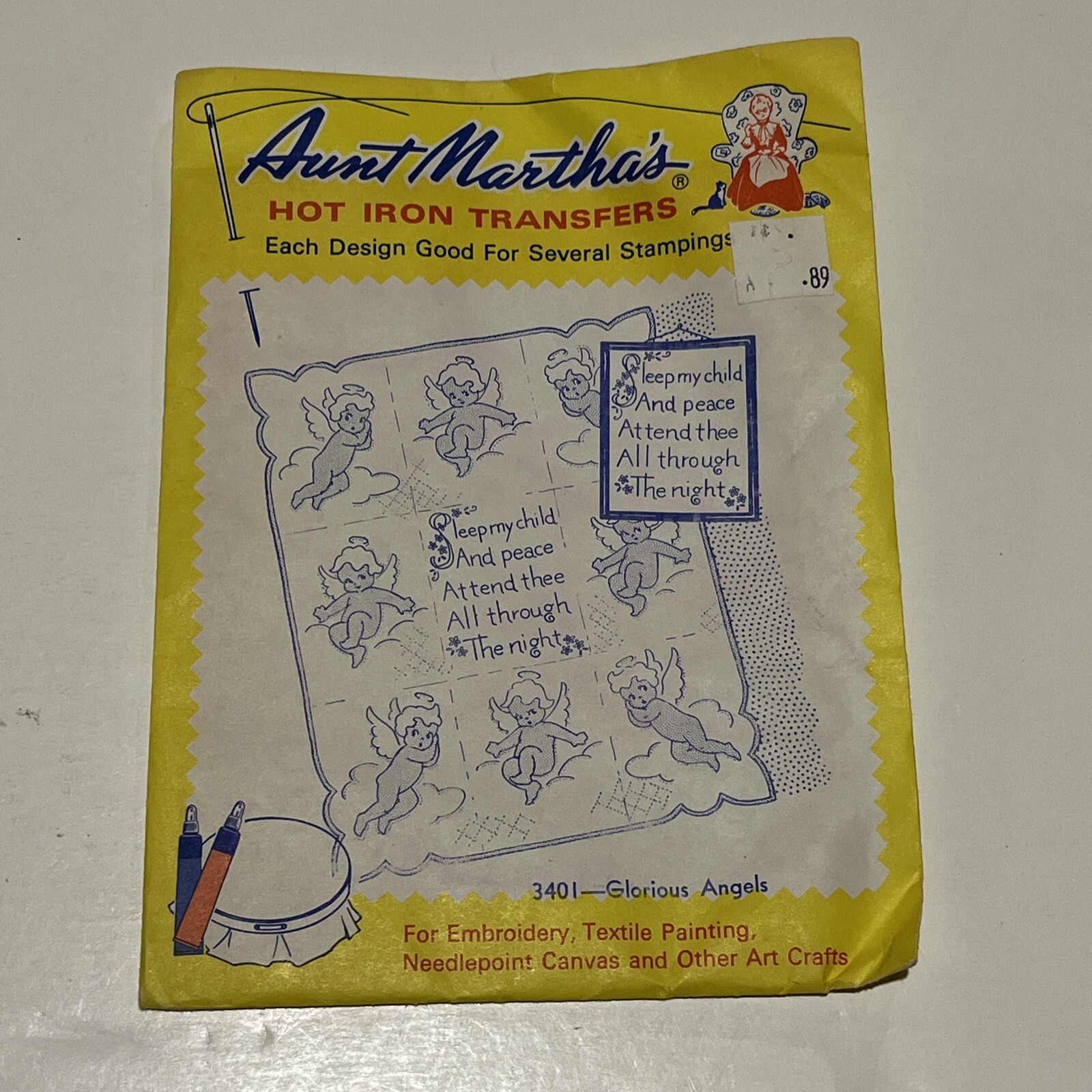 Vintage Aunt Martha's Hot Iron Transfer #3401 Glorious Angels Embroidery