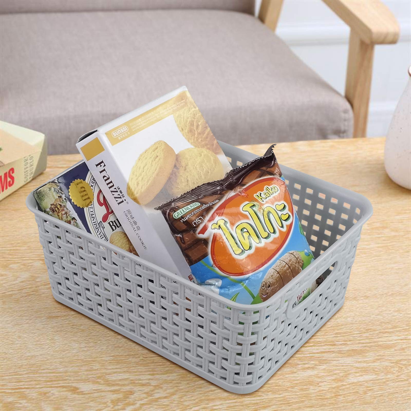Zerdyne 6-Pack Plastic Weave Storage Basket, Basket Sets, Light Gray