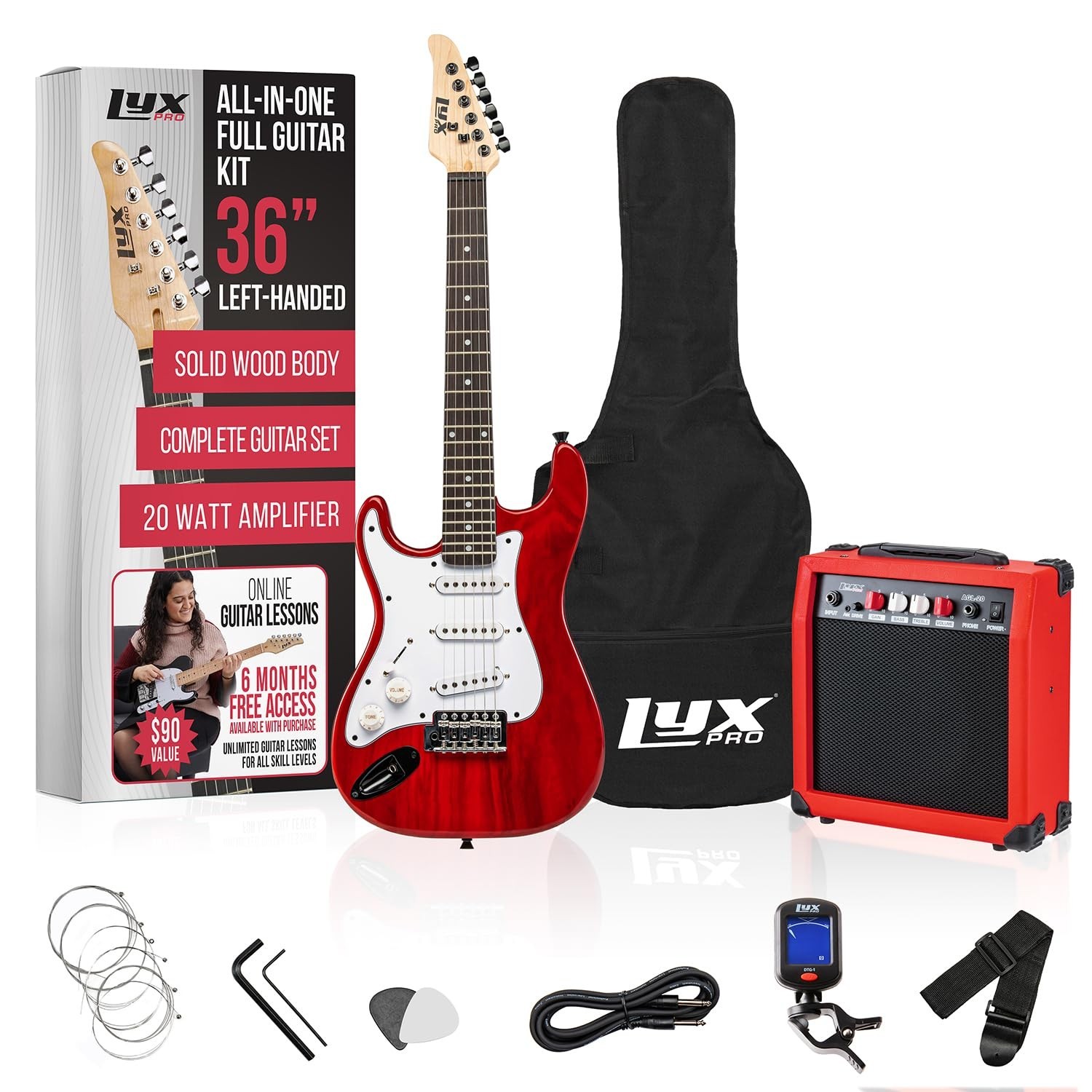 LyxPro Left Hand 36 Inch Electric Guitar and Kit for Lefty Kids with 3/4 Size...